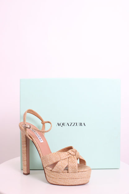 Aquazzura Nina Raffia Platfrom Heels Beige/ Silver 39 | O/S, Beige