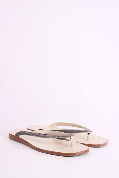 Brunello Cucinelli Metal Detail Strap Sandals Cream/ Silver 39 | DEFAULT TITLE, Cream