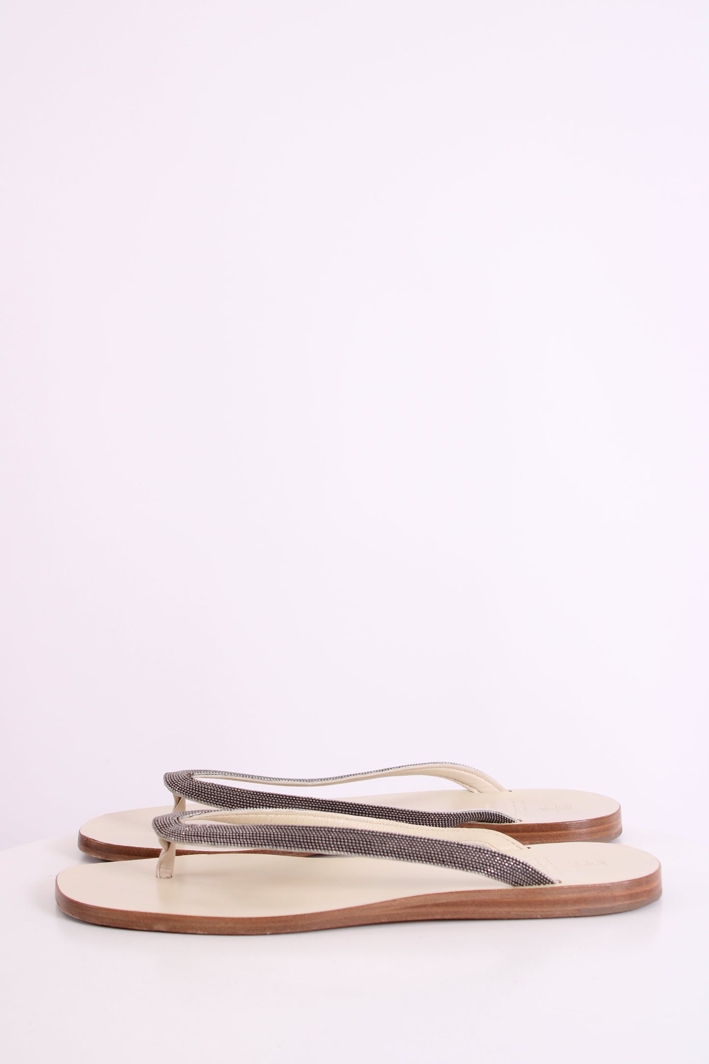 Brunello Cucinelli Metal Detail Strap Sandals Cream/ Silver 39 | DEFAULT TITLE, Cream