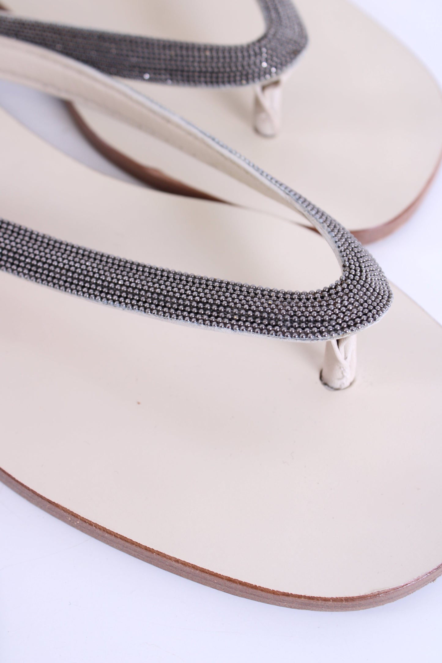 Brunello Cucinelli Metal Detail Strap Sandals Cream/ Silver 39 | DEFAULT TITLE, Cream