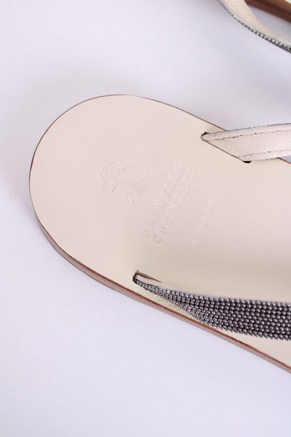 Brunello Cucinelli Metal Detail Strap Sandals Cream/ Silver 39 | DEFAULT TITLE, Cream