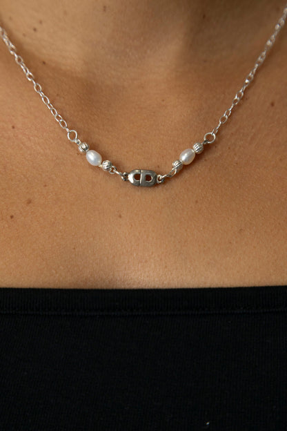 VT Rework : CD Faux White Pearl Cable Chain Necklace