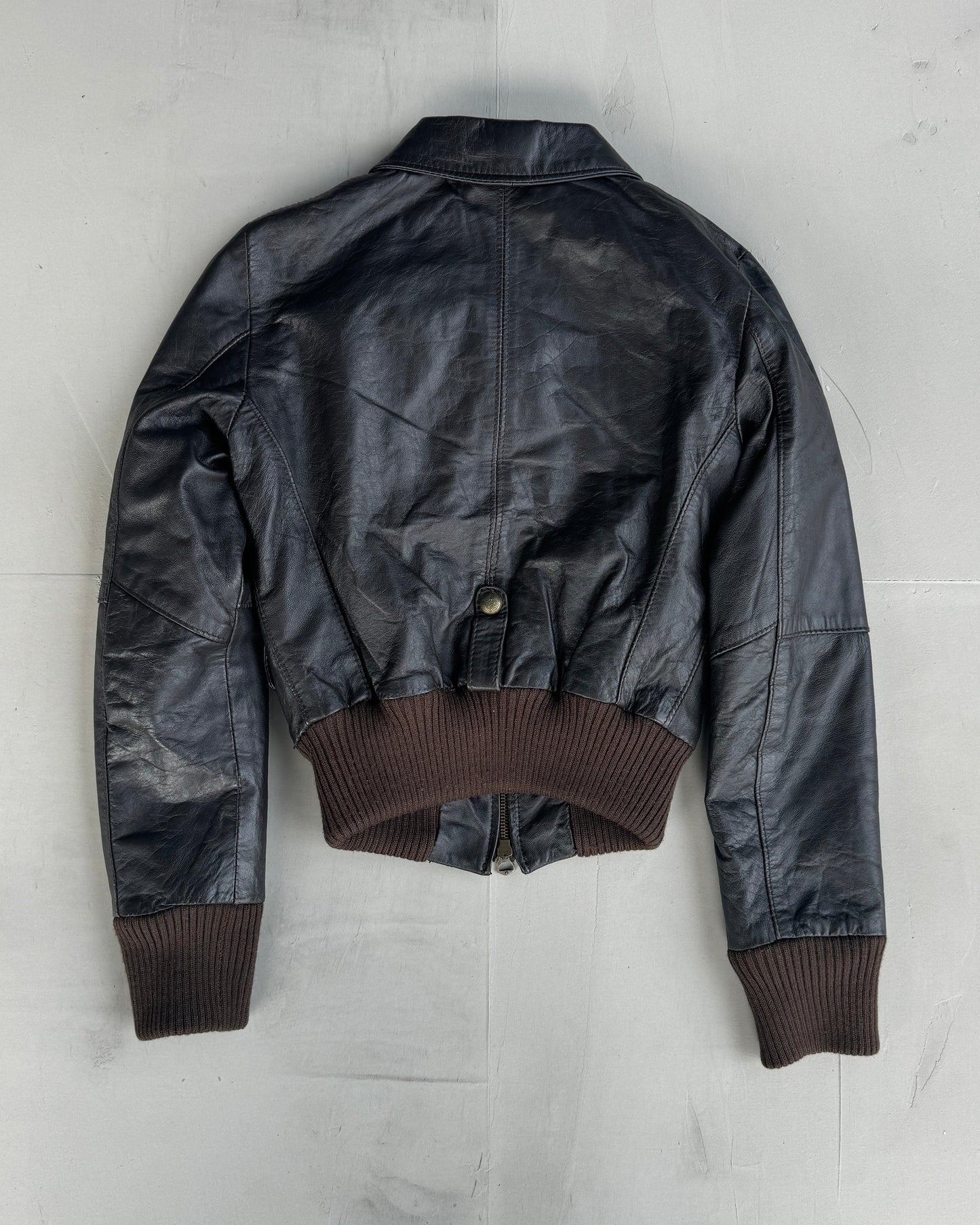 90'S CROPPED MULTIPOCKET LEATHER JACKET - S | Small, Brown