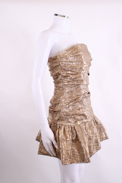 Nadine Merabi Strapless Foil Dress Gold 10 | O/S, Gold