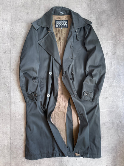 Gianfranco Ferre Jeans Reflective Nylon Double Breasted Buckle Trench