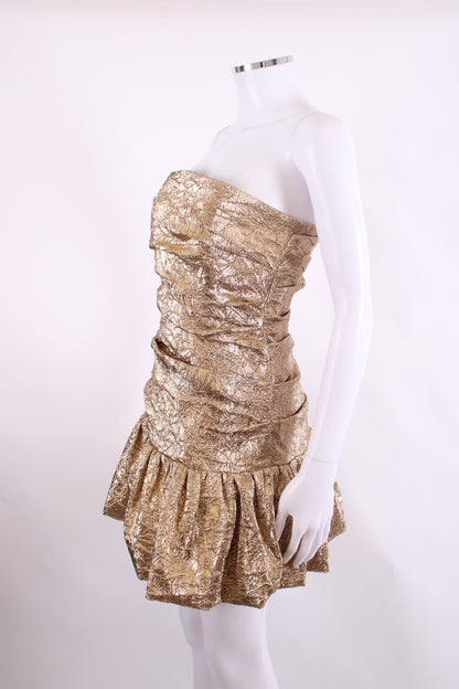 Nadine Merabi Strapless Foil Dress Gold 10 | O/S, Gold