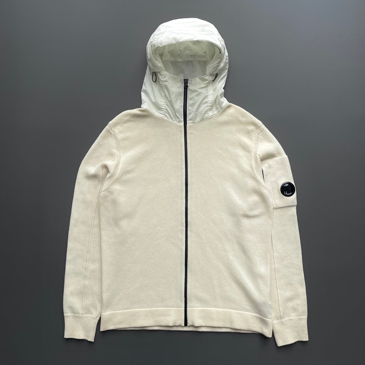C.P. Company Cream Hybrid Zip-Through Knit Jacket | Large, Cream