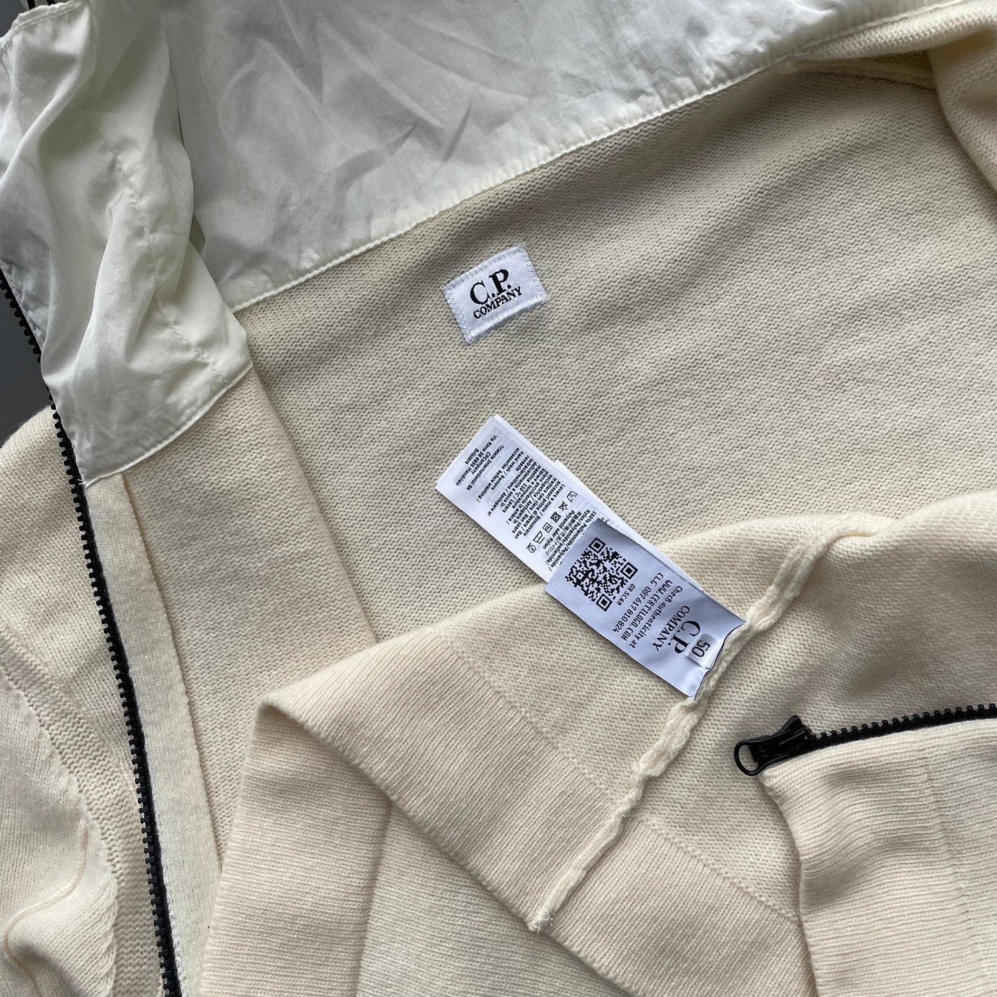 C.P. Company Cream Hybrid Zip-Through Knit Jacket | Large, Cream