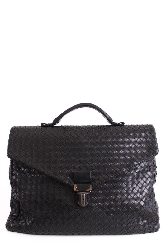 Bottega Veneta Nappa Intrecciato Briefcase Business Bag Black Leather | O/S, Black