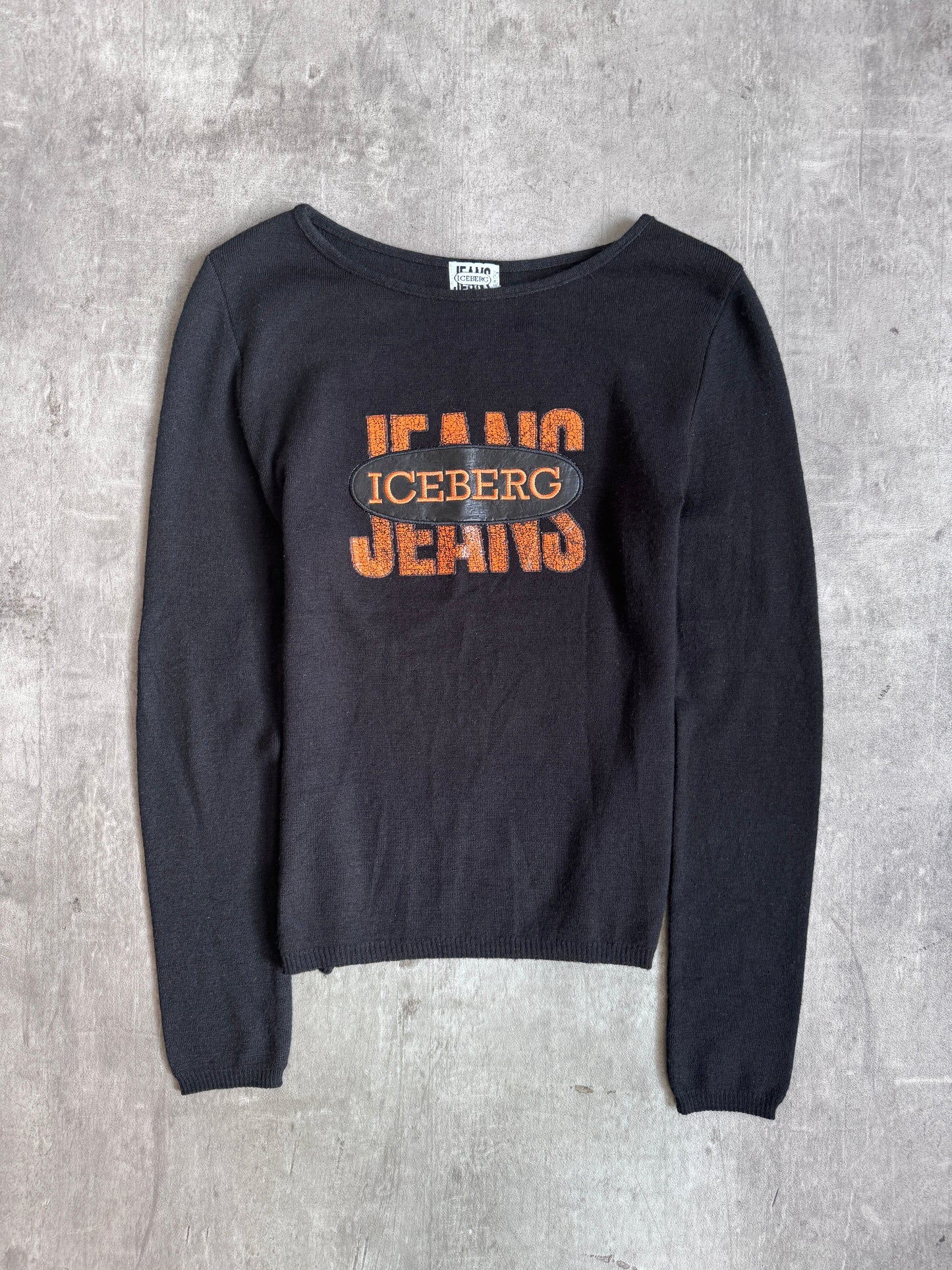 ICEBERG Jeans Logo Patch Black Wool Blend L/S Tee | Medium, Black