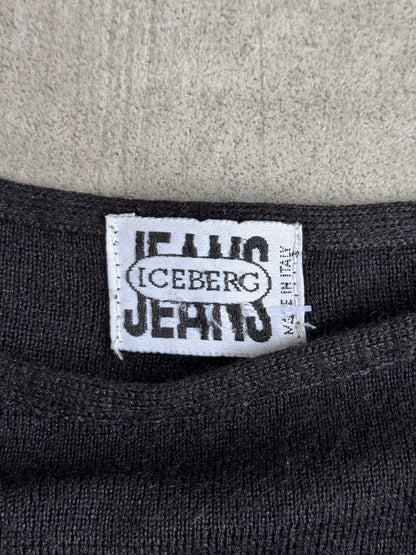 ICEBERG Jeans Logo Patch Black Wool Blend L/S Tee