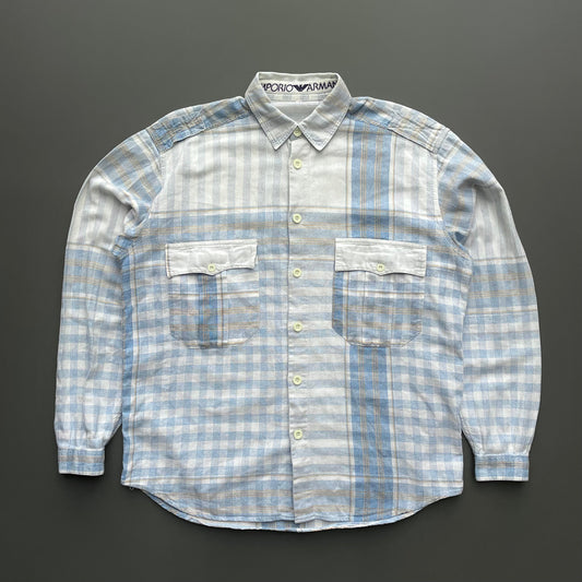 Emporio Armani Blue & White 80s Varied Flannel Shirt | Medium, Blue