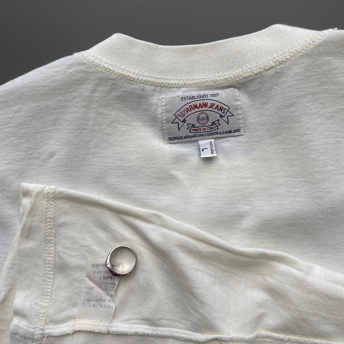 Armani Jeans Cream 90s Graphic Spellout T-Shirt | Large, Cream