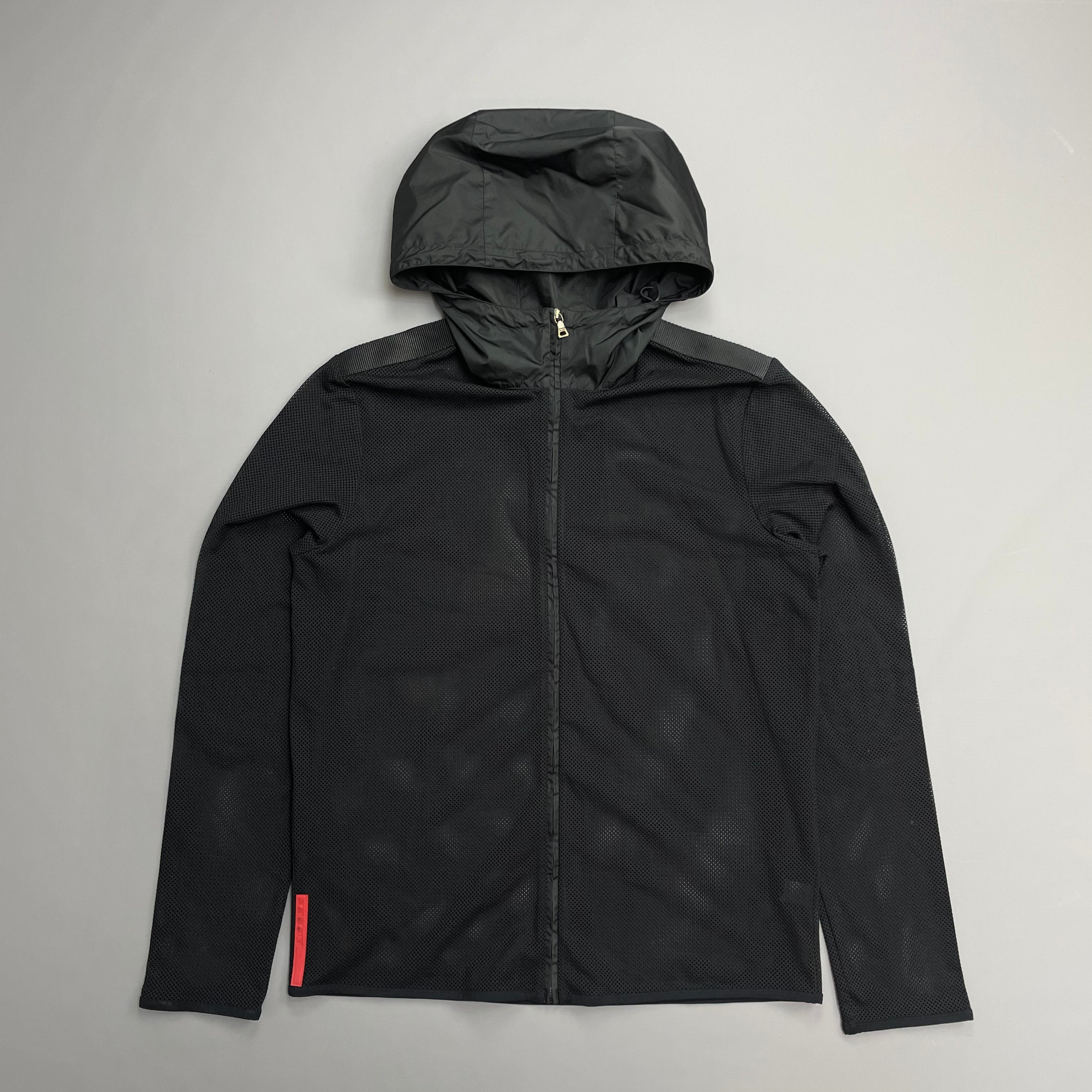 Prada Sport Black SS00 Nylon Hooded Mesh Zip-Through Jacket