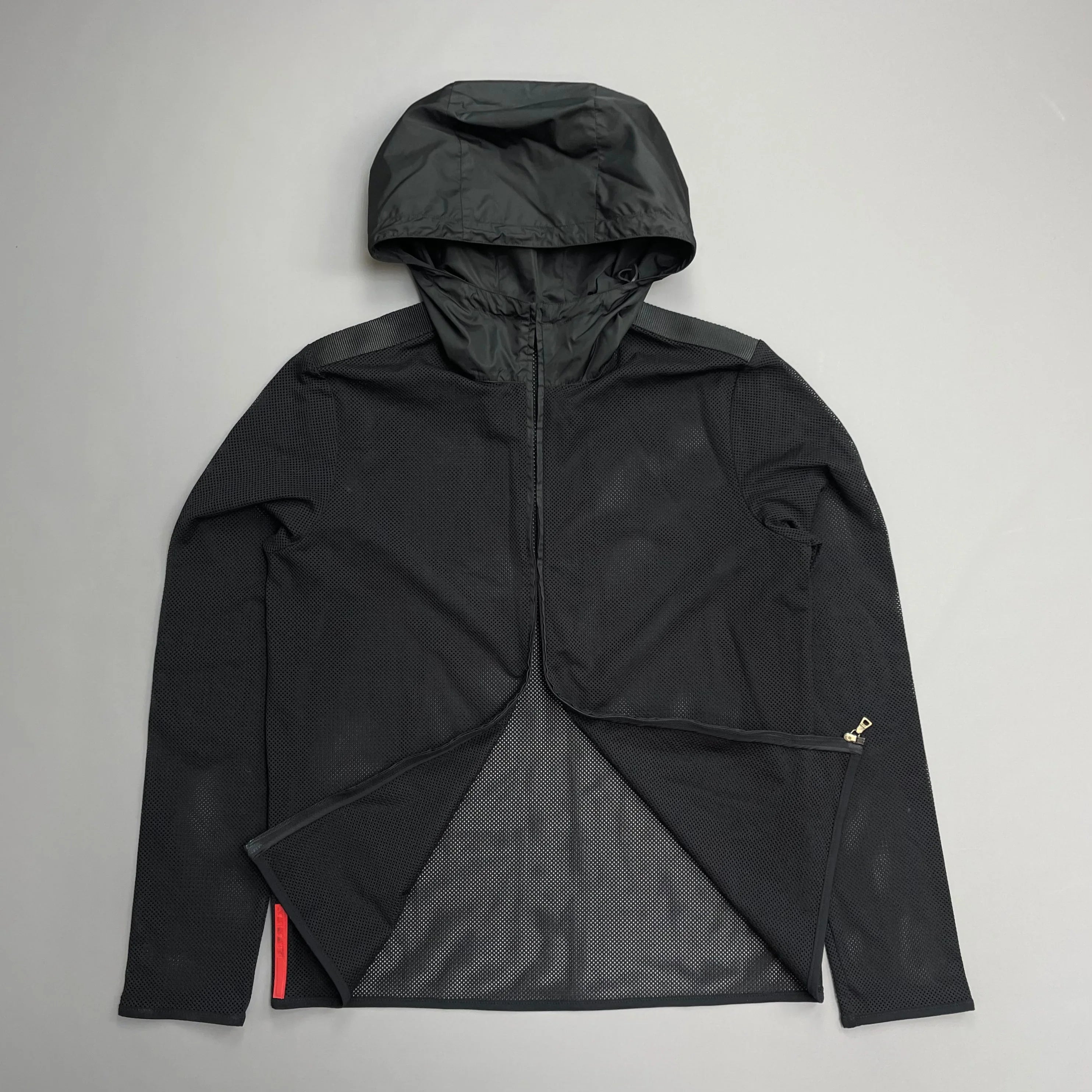 Prada Sport Black SS00 Nylon Hooded Mesh Zip-Through Jacket