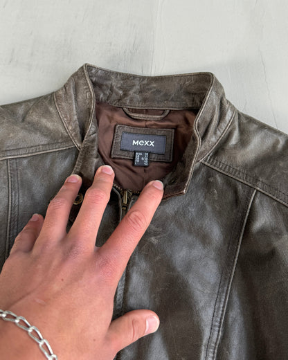 90'S WASHED BROWN LEATHER JACKET - M