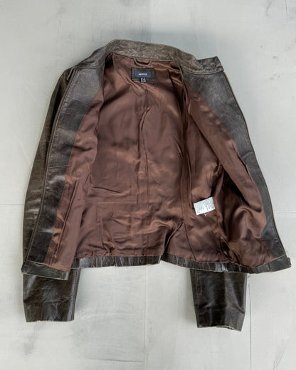 90'S WASHED BROWN LEATHER JACKET - M