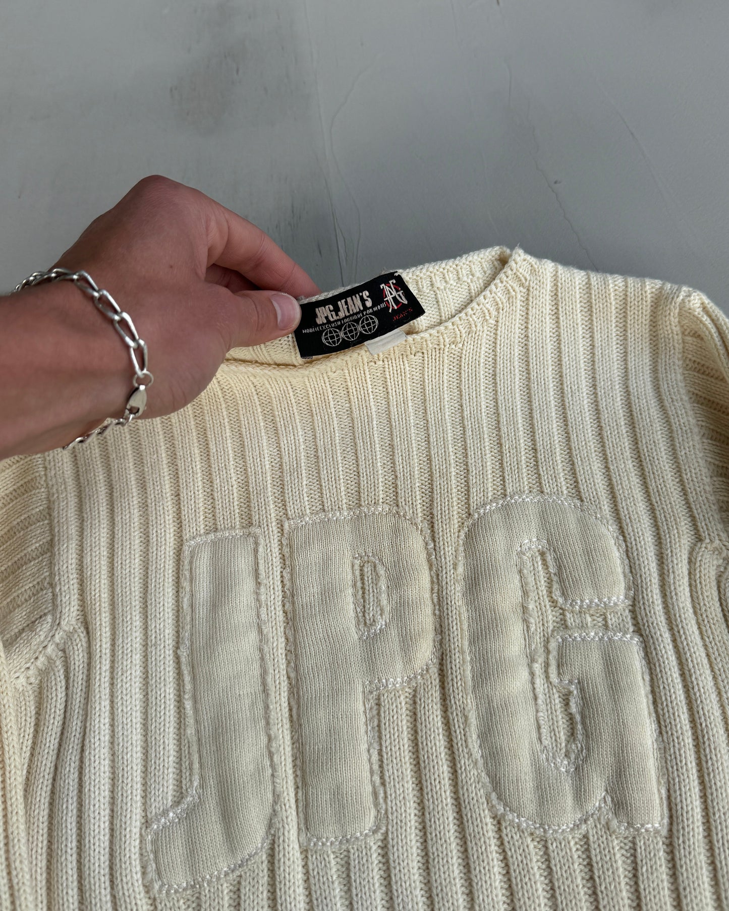 Jean Paul Gaultier JPG Jeans Logo Ribbed Knit Sweatshirt - S