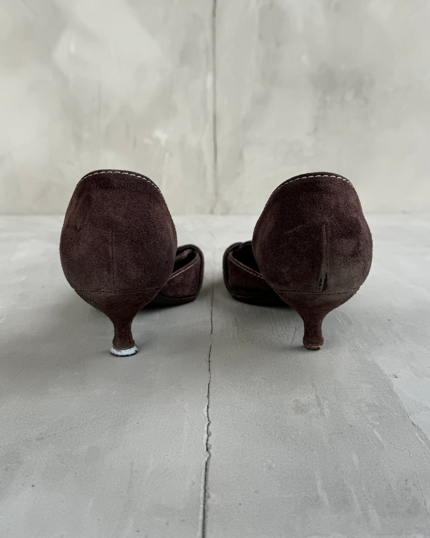 PRADA 2000'S BROWN SUEDE BUCKLE KITTEN HEEL - EU 37 / UK 4 | UK 4, Brown