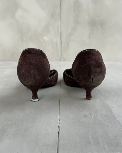 PRADA 2000'S BROWN SUEDE BUCKLE KITTEN HEEL - EU 37 / UK 4 | UK 4, Brown