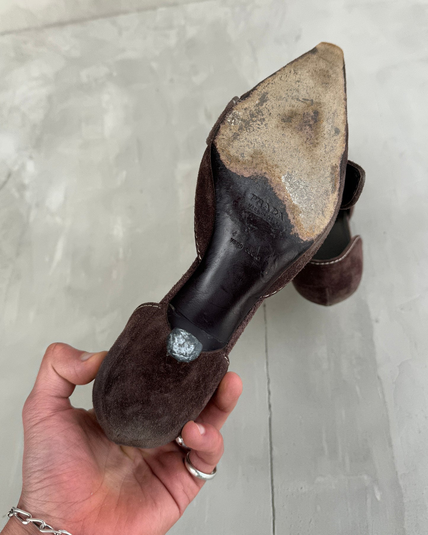 PRADA 2000'S BROWN SUEDE BUCKLE KITTEN HEEL - EU 37 / UK 4 | UK 4, Brown