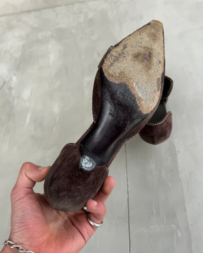 PRADA 2000'S BROWN SUEDE BUCKLE KITTEN HEEL - EU 37 / UK 4 | UK 4, Brown