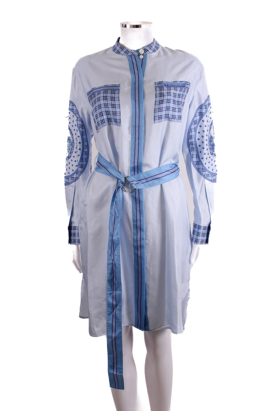 Burberry Monument Printed Satin Shirt Dress Blue 8 | O/S, Blue