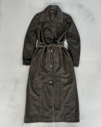 NZJEANS 2000'S LONG BELTED DENIM OVERCOAT - S/M