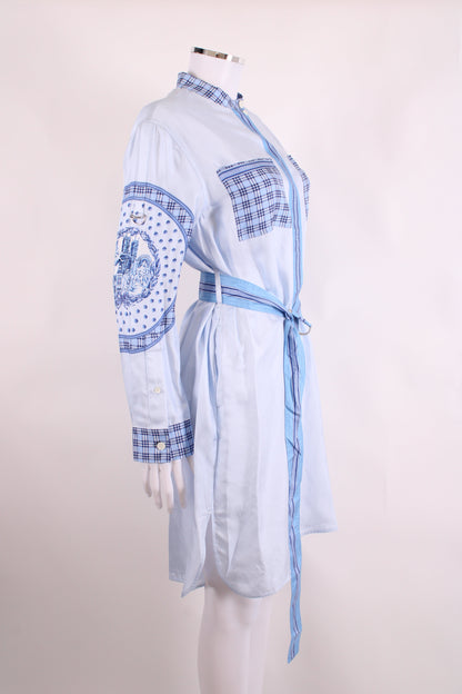 Burberry Monument Printed Satin Shirt Dress Blue 8 | O/S, Blue