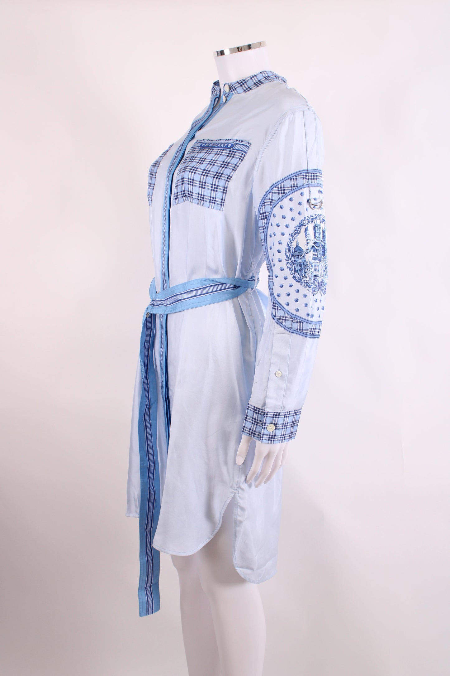 Burberry Monument Printed Satin Shirt Dress Blue 8 | O/S, Blue