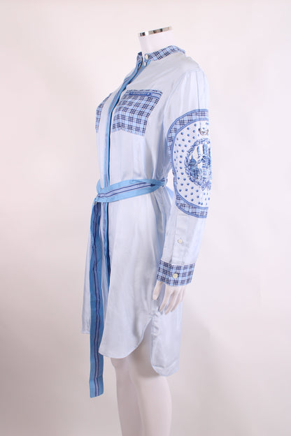 Burberry Monument Printed Satin Shirt Dress Blue 8 | O/S, Blue