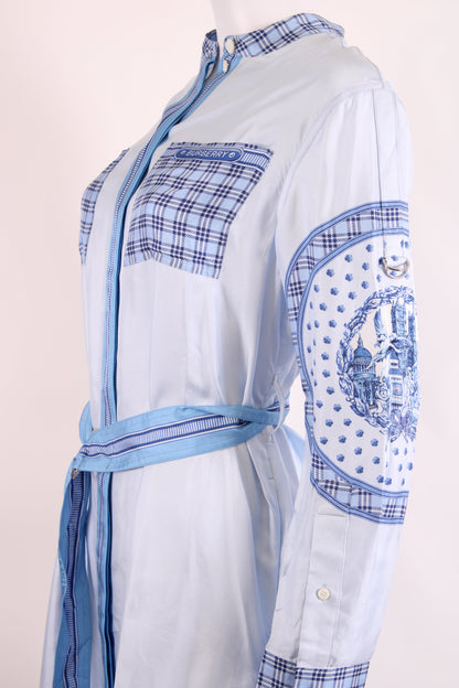 Burberry Monument Printed Satin Shirt Dress Blue 8 | O/S, Blue