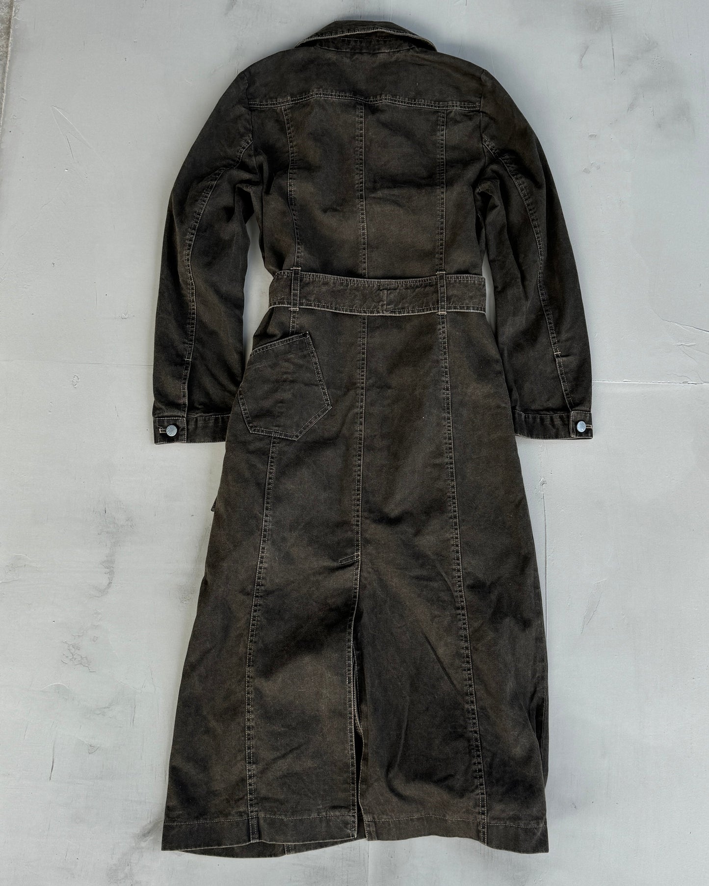 NZJEANS 2000'S LONG BELTED DENIM OVERCOAT - S/M