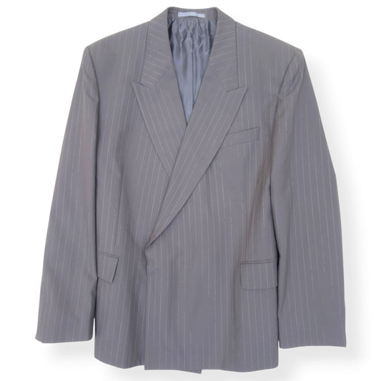 BOSS EDITORIAL PINSTRIPE DOUBLE BREASTED BLAZER GREY 54 / XL | XL, Grey