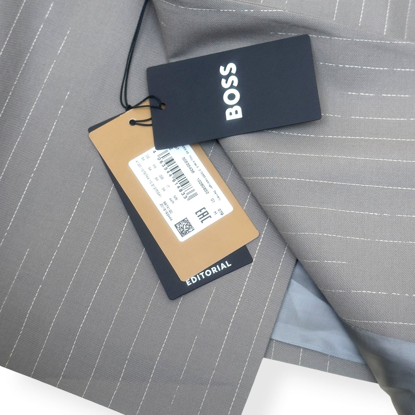 BOSS EDITORIAL PINSTRIPE DOUBLE BREASTED BLAZER GREY 54 / XL | XL, Grey