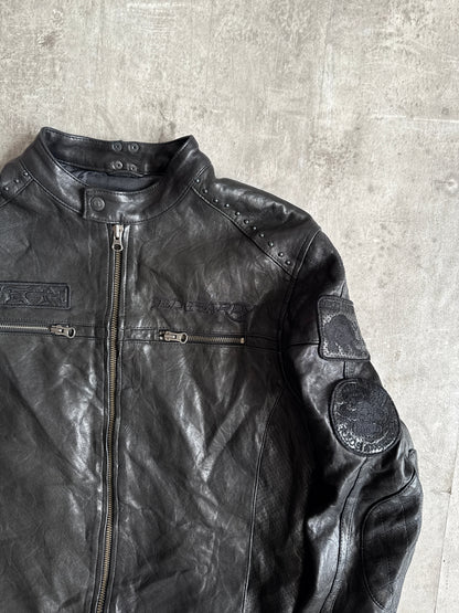 Ed Hardy Black Leather Studded Moto Jacket