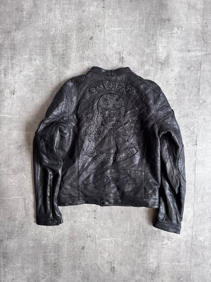 Ed Hardy Black Leather Studded Moto Jacket