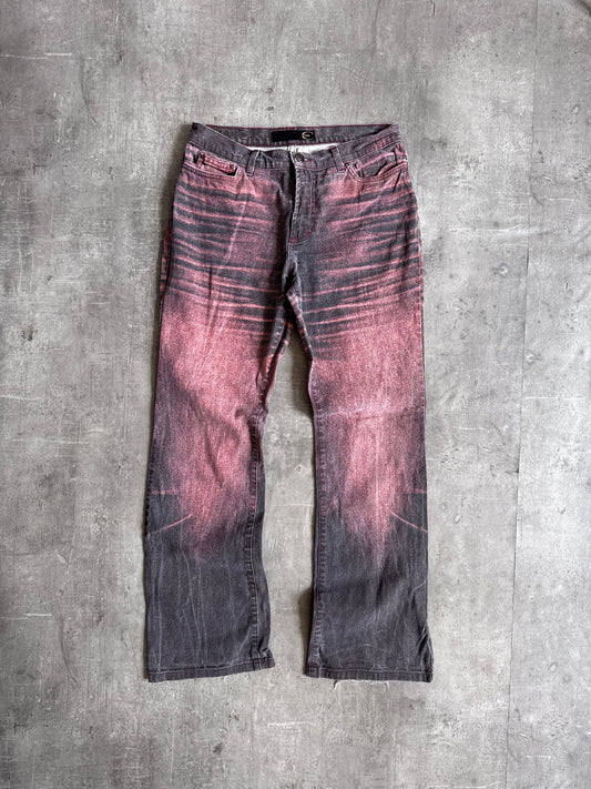Cavalli Red / Black Fade Denim Patterned Jeans