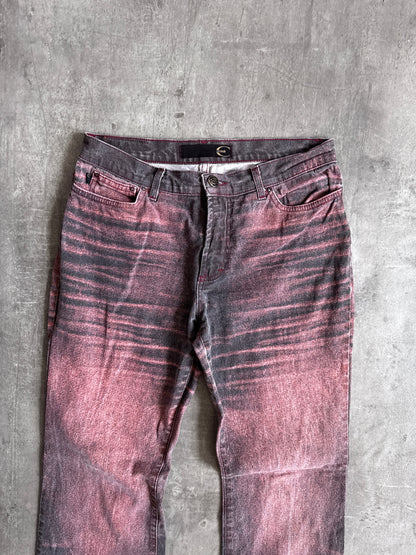 Cavalli Red / Black Fade Denim Patterned Jeans