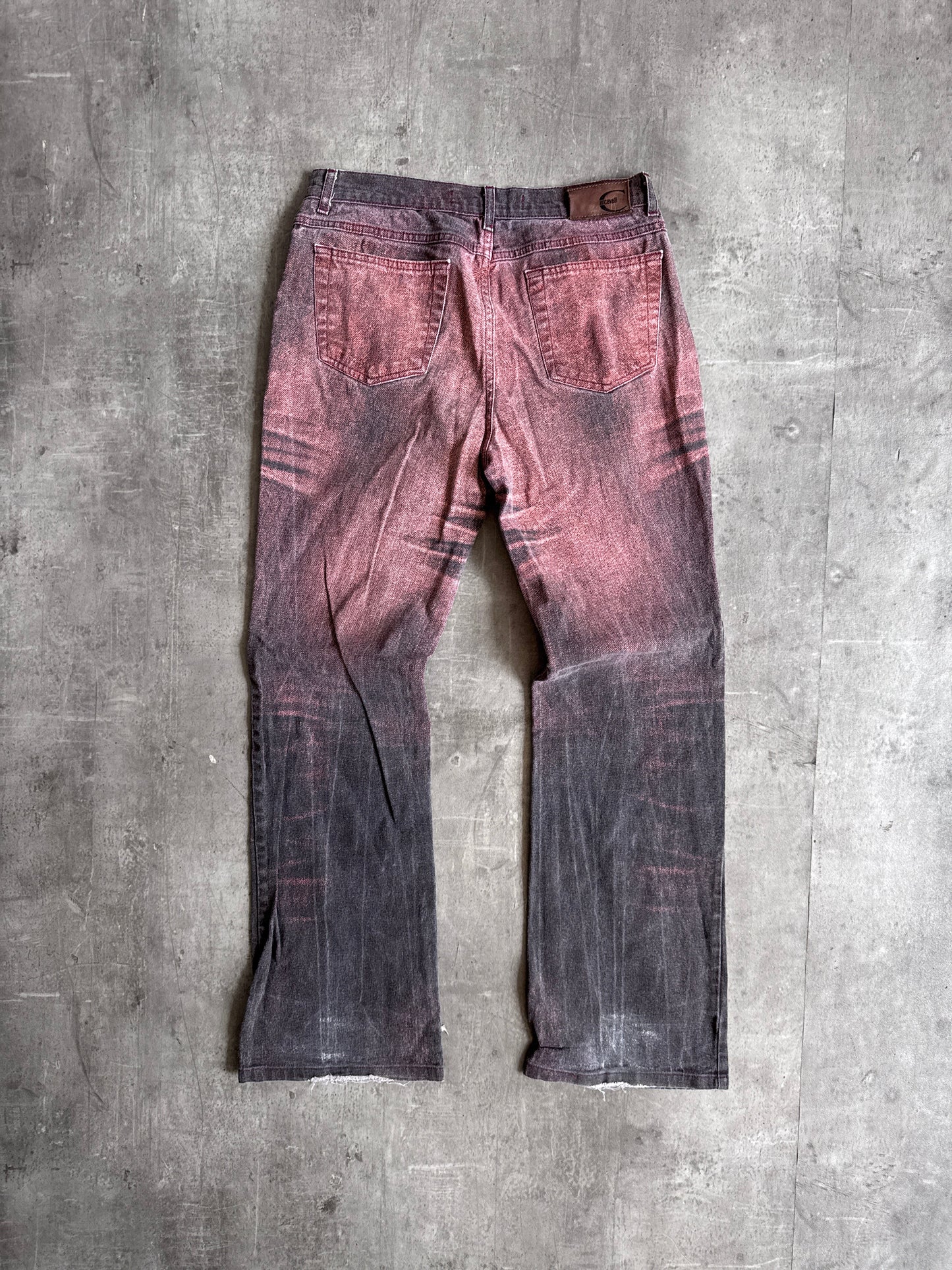 Cavalli Red / Black Fade Denim Patterned Jeans