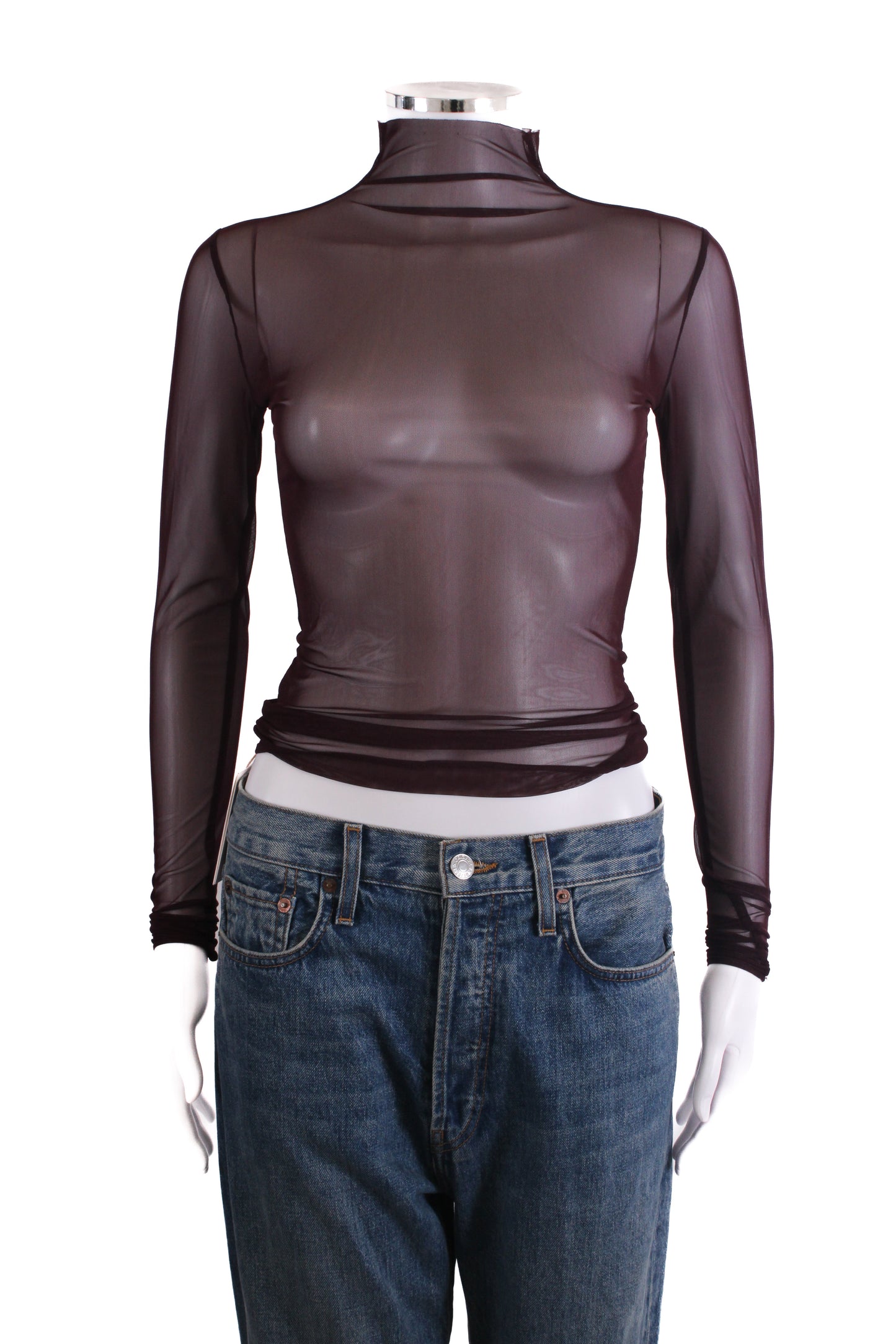 The Frankie Shop L/S Sheer Mesh Top Plum S | O/S, Plum
