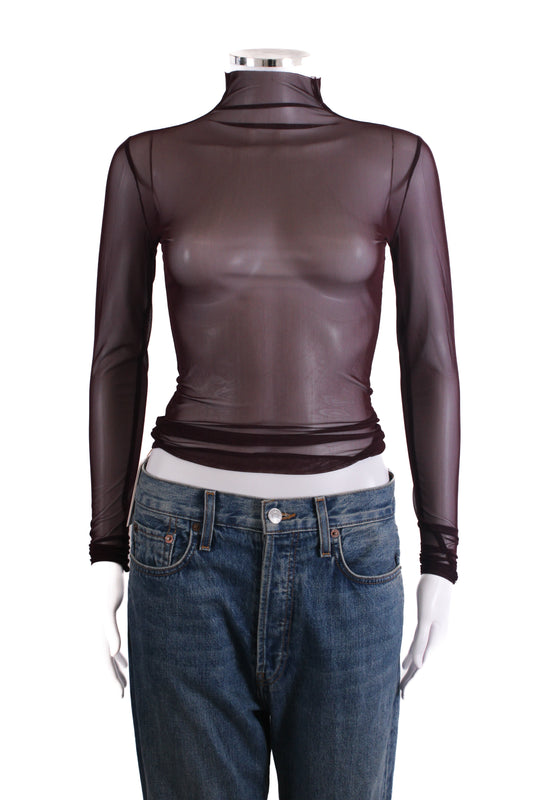 The Frankie Shop L/S Sheer Mesh Top Plum S | Small, Plum