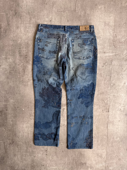 Cavalli Purple Floral Embroidered Denim Jeans