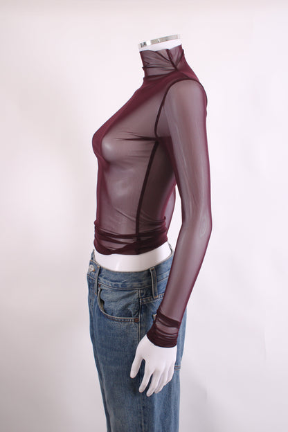 The Frankie Shop L/S Sheer Mesh Top Plum S | O/S, Plum