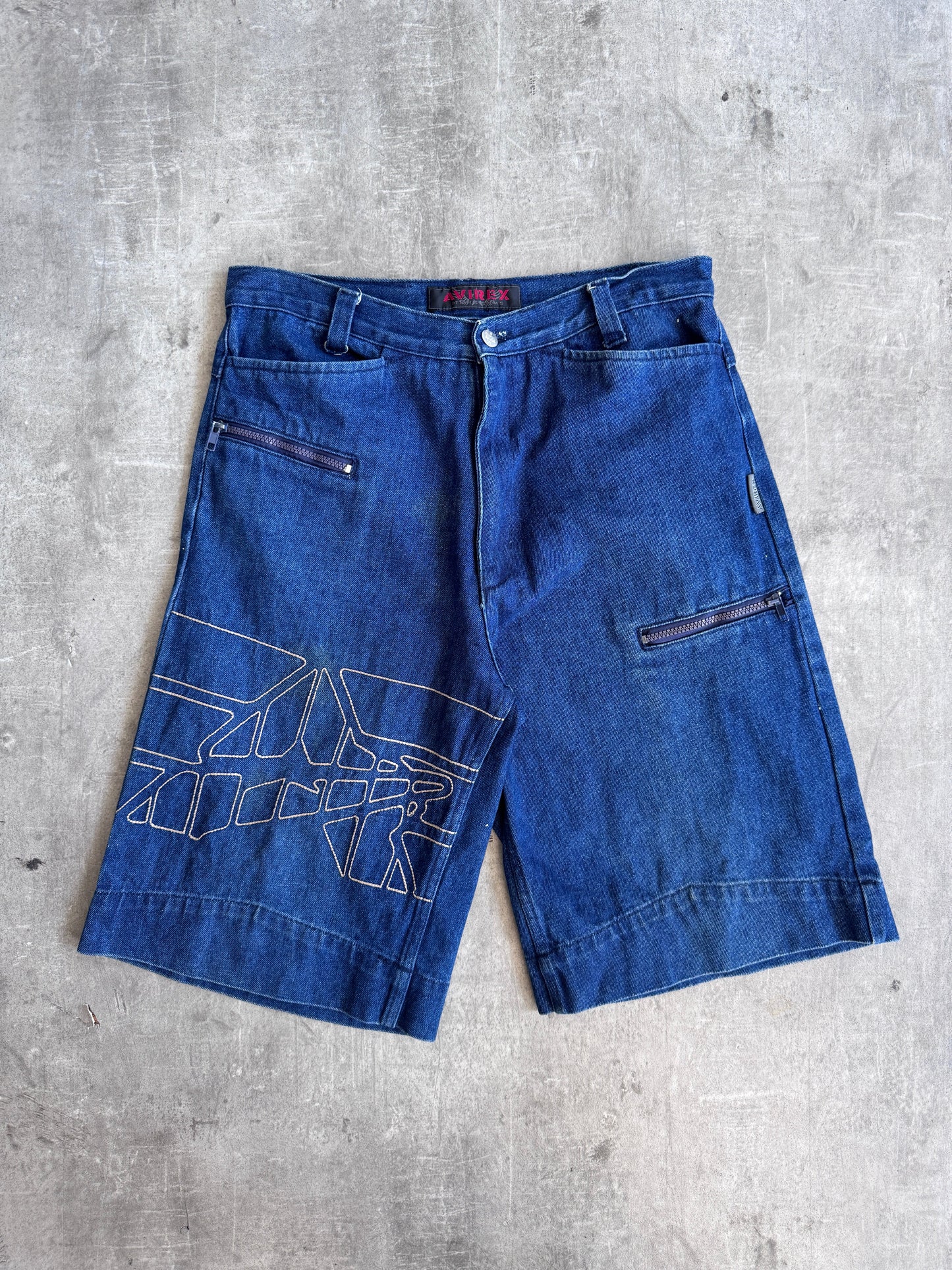 2000 Avirex Embroidered Logo Patch Denim Jorts | Large, Blue