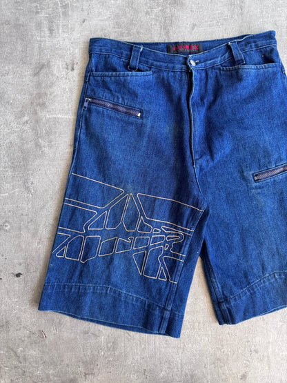 2000 Avirex Embroidered Logo Patch Denim Jorts | Large, Blue