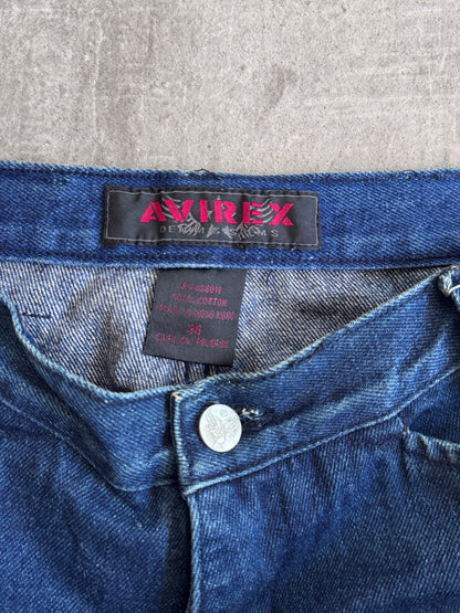 2000 Avirex Embroidered Logo Patch Denim Jorts | Large, Blue