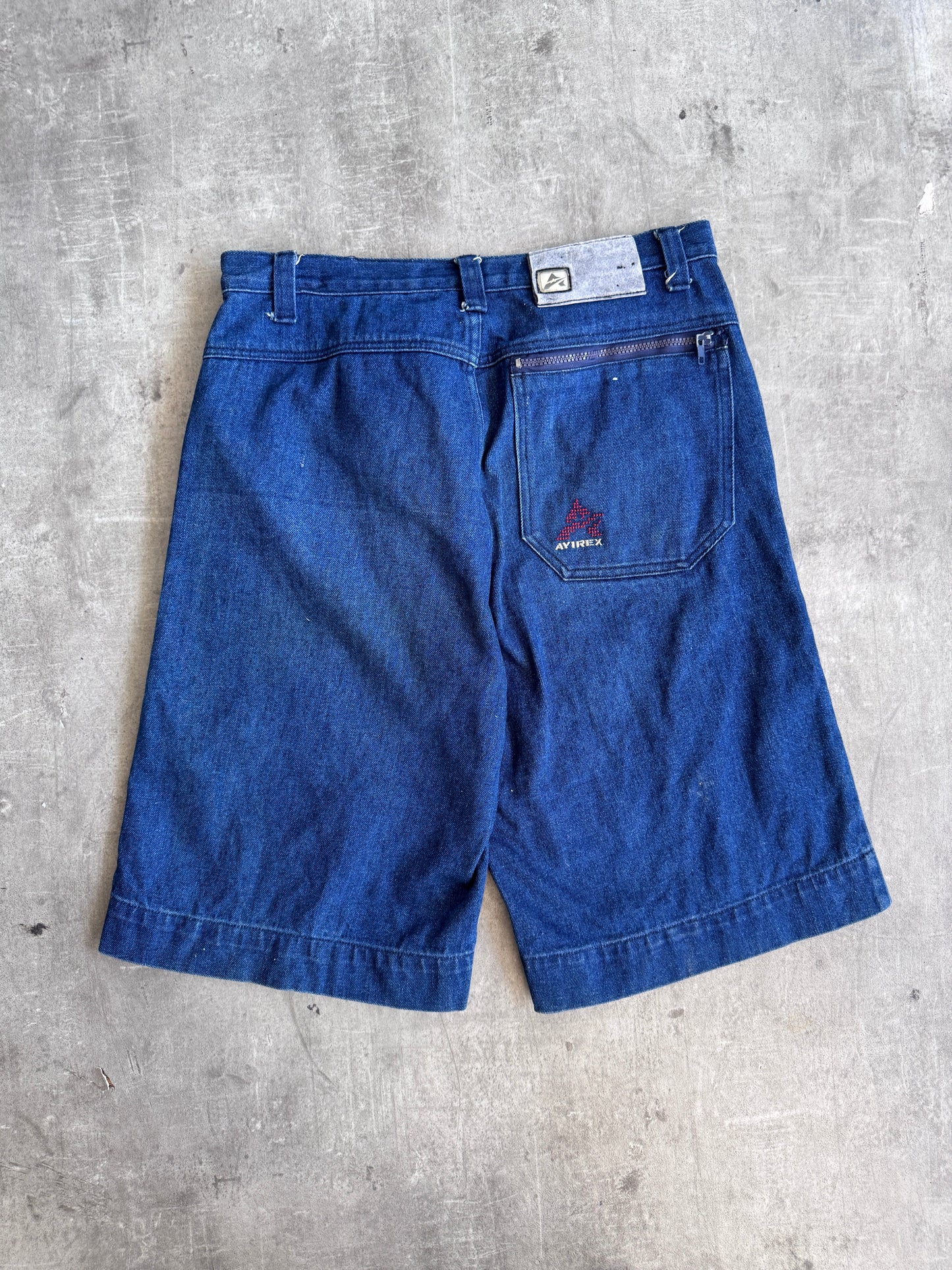 2000 Avirex Embroidered Logo Patch Denim Jorts | Large, Blue