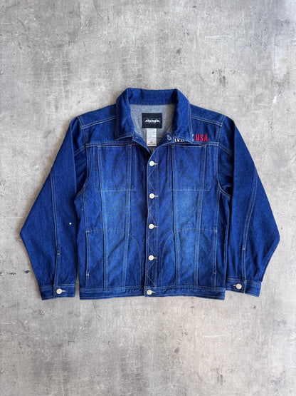 2000 Avirex USA Logo Back Patch Denim Jacket | Small, Multicoloured