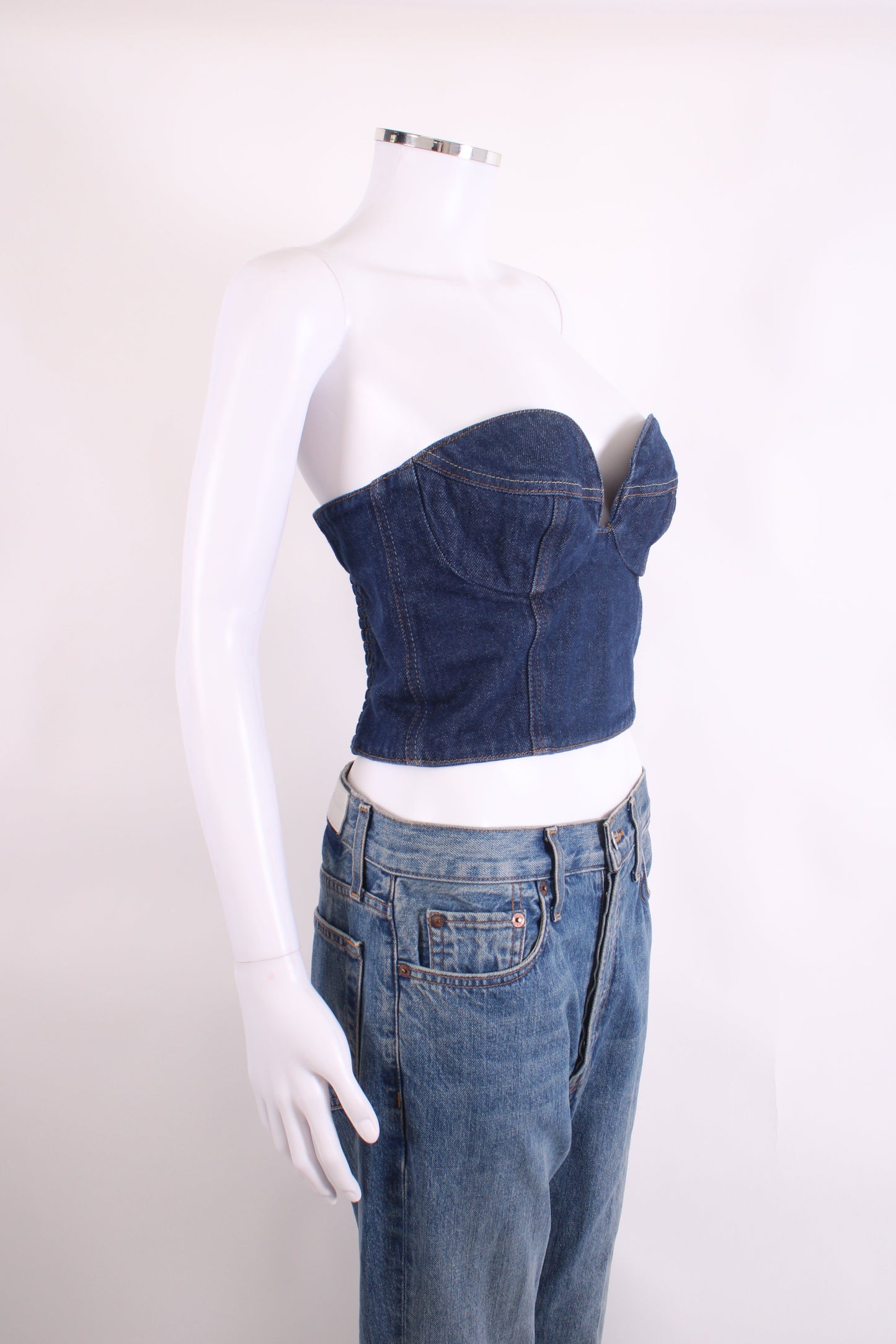 Magda Butrym Crop Bustier Top Denim 12 | O/S, Dark Blue